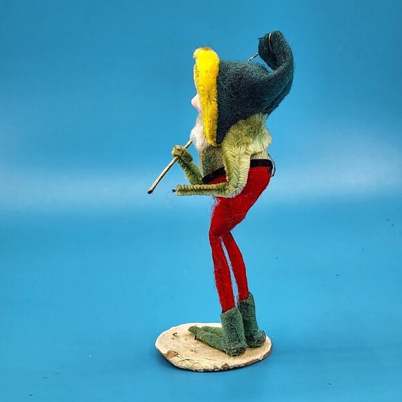 Vintage 1950s Putz Elf w/ Hammer Ornament Spun Cotton Chenille Celluloid Face - Picture 3 of 8